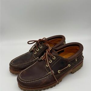 Timberland Men's Brown Leather Lug Boat Shoes - size 8.5M